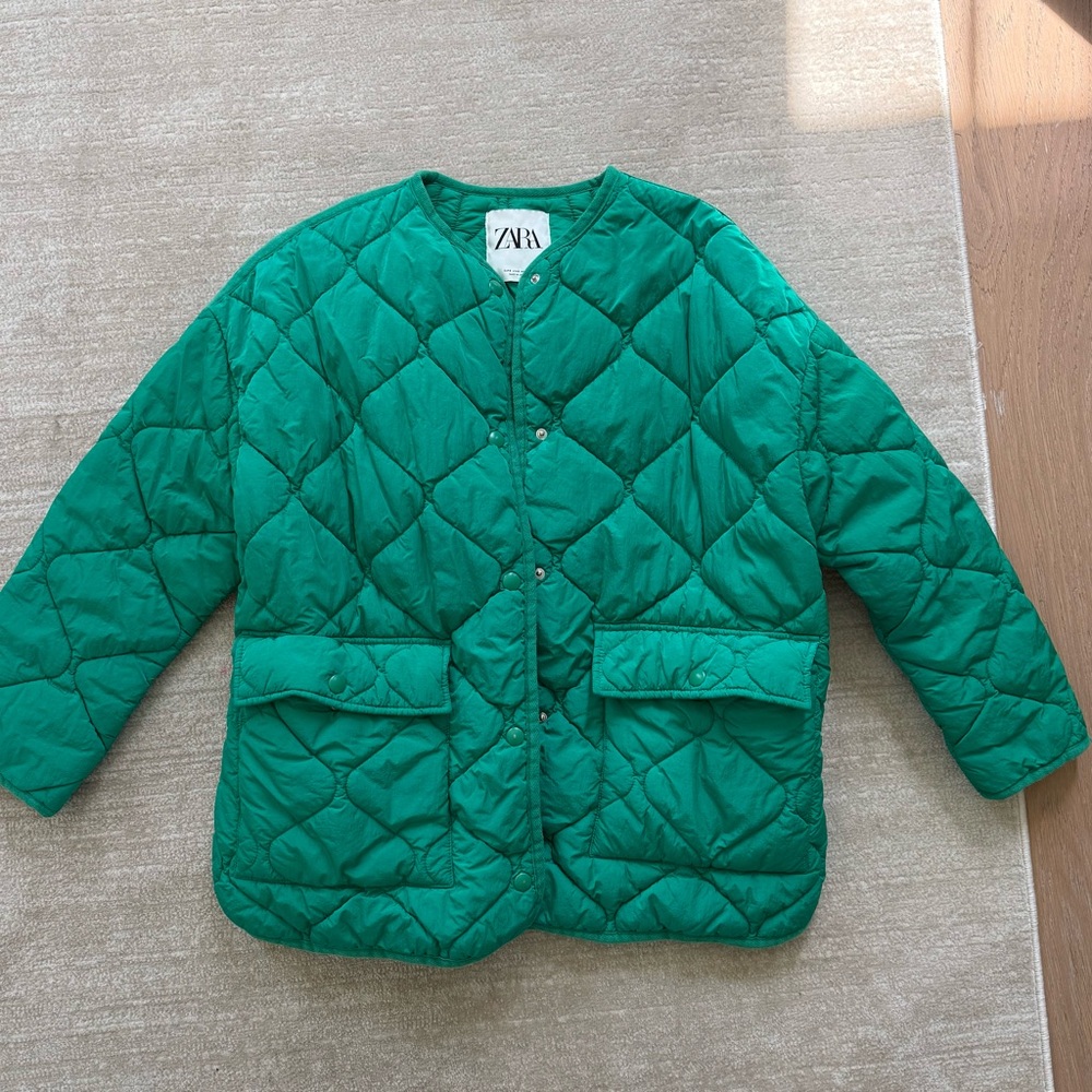 Zara Green Quilted Puffer Jacket